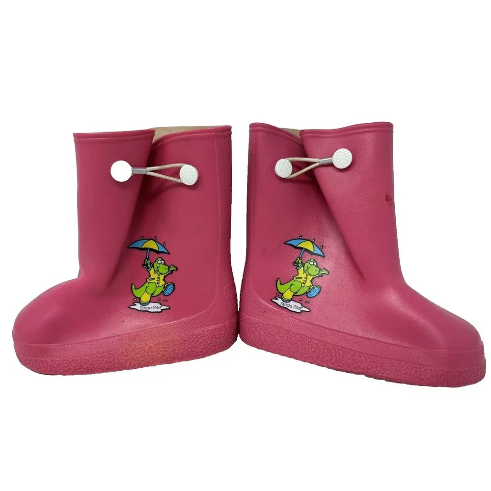 STRIDE RITE Kids Waterproof Rain Boots Toddler 8 Pink Dinosaur Water Poofs Vgt